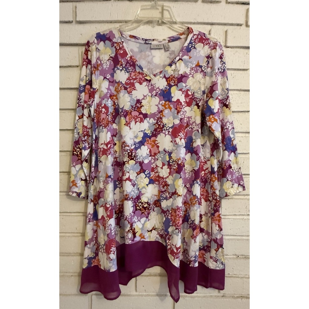 LOGO Lori Goldstein Womens Top Tunic Multicolor Sz Small Pockets Sheer Hem